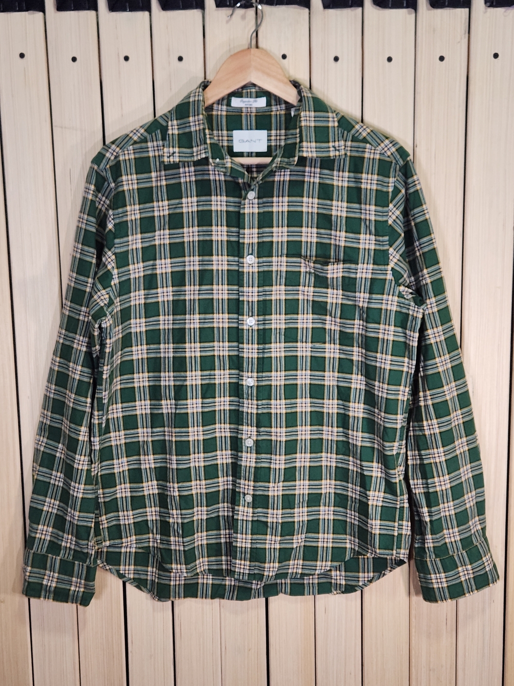 GANT Shirt Long Sleeve Men's Green Plaid Button-Down Shirt